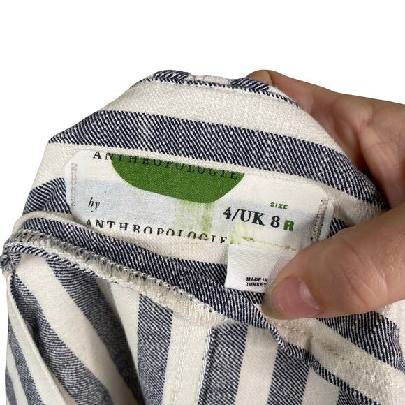 By Anthropologie White Navy Blue Striped Wrap Pencil Midi Skirt SZ 4 - Picture 9 of 10